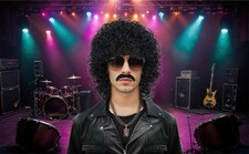 VGbeaty Men Short Curly Black Rocker Wig With Mustache Halloween Costume Wig