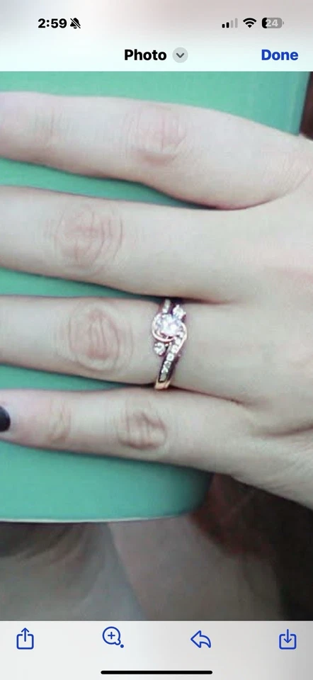 Hermoso conjunto de boda de morganita y diamantes. Oro rosa de 14 quilates, talla 5,75 EE. UU. Foto 2 de 4