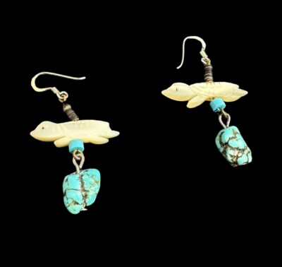 Earrings Heishi Turtle Turquoise Mother Of Pearl 925 Hook Native American Dangle