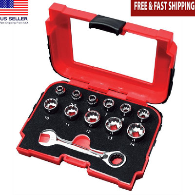 Multi Plus Close Quarter Spline Socket Set 1/4 Drive 12Pc Garage Repair New
