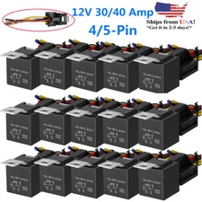 5/10Pc 12V 30/40 Amp 4-Pin SPST Automotive Relay with Wires & Harness Socket Set
