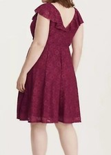 Torrid Skater Dress ~BERRY~ Knee-Length Ruffle Neck Sleeveless 4X 26