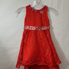 Girls NWT Sleeveless A-Line Red Party Dress with Lace
