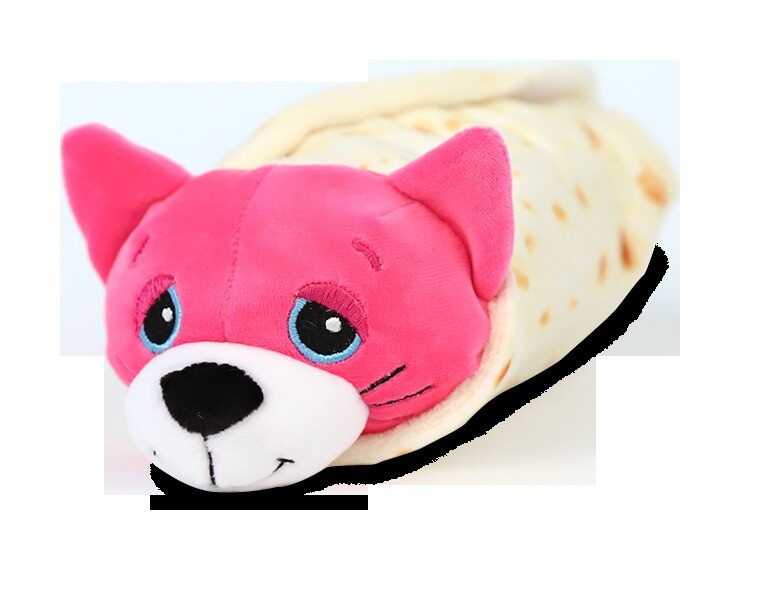 stuffed animal wrapped in a burrito