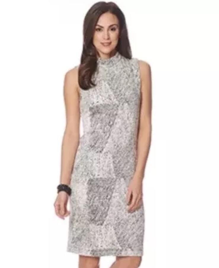 Sharagano Womens Sleeveless Dress Mock Neck Sheath Fitted Black/White Zip Size 6 | eBay Sharagano Womens Sleeveless Dress Mock Neck Sheath Fitted Black/White Zip Size 6 | eBay