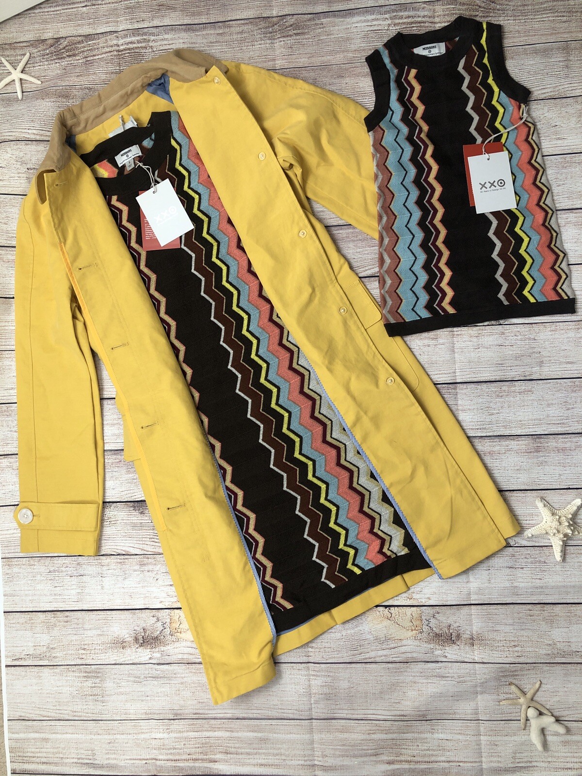 Vestido XXO Mommy & Me 2019 otoño invierno 2T Missoni Zig Zag y abrigo Isaac Mizrah XS
