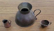 3 Vintage Miniature Copper Cups - 2 Pitchers Coffee Mug - Dollhouse Size Items