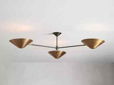 Simms Flush Mount Mid Century Brass Pendant Light Chandelier Ceiling Fixture