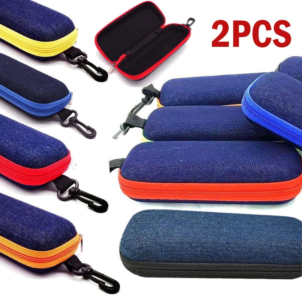 Paquete de 2 gafas estuche caja gafas de sol protector cremallera dura clip para cinturón portátil Foto 2 de 4