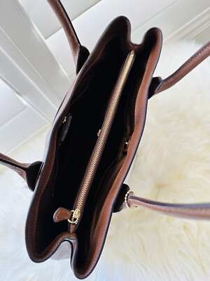 NWT COACH F31474 Brown Leather Casey Tote Khaki Signature Canvas