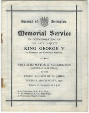 Accrington Borough King George V Memorial Service Programme 1936