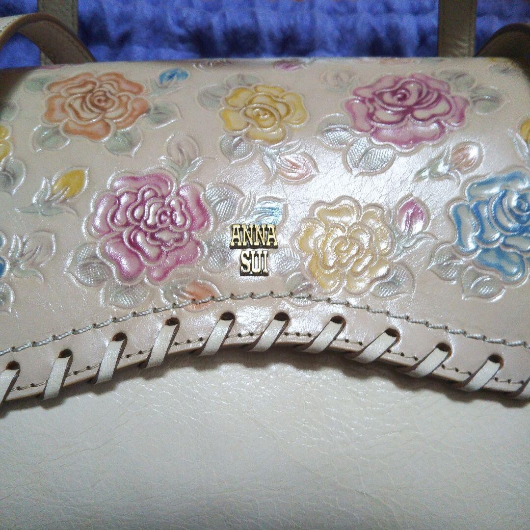 ANNA SUI Carving Rose Pattern Bag Ivory Kawaii Japan H6.7 ANNA SUI Carving Rose Pattern Bag Ivory Kawaii Japan H6.7