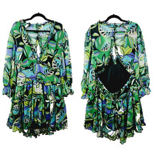 Live 4 Truth Plunge Neck Open Back High Low Dress Green Sheer Balloon Sleeve 2X