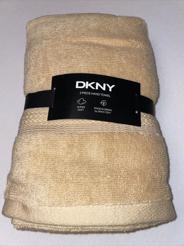 DKNY Juego de 2 TOALLAS DE MANO Amarillas Sólidas 100% Algodón Verano Casa de Playa NUEVO A14 Foto 2 de 4