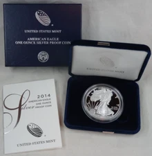 2014-W Proof American Silver Eagle Dollar $1 Box & COA US Mint Bullion OGP