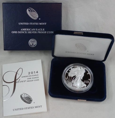 2014-W Proof American Silver Eagle Dollar $1 Box & COA US Mint Bullion OGP