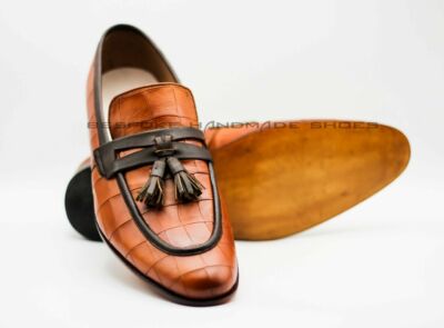 Herren Handarbeit Schuhe echtes Krokodilleder Slipper Quasten formelle Freizeitkleidung