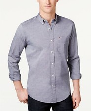 232 Tommy Hilfiger Men'S Classic-Fit Blue Long-Sleeve Button Shirt S Repaired
