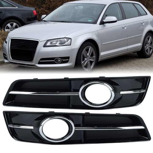 Pair Front Lower Bumper Fog Lamp Frame Grille Cover Chrome For Audi A3 2010-2013 - Picture 1 of 9