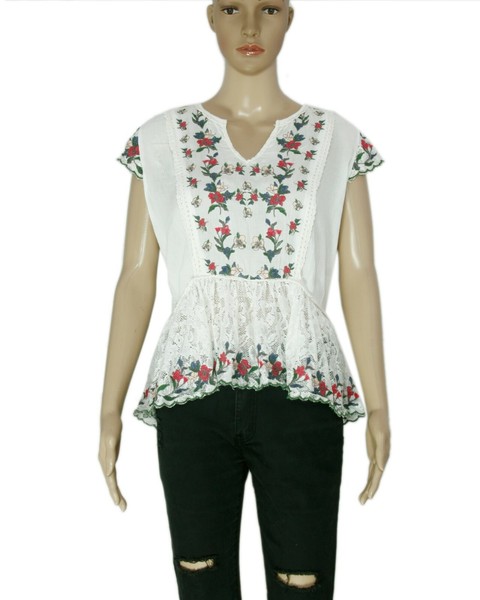 Blusa Top Tintoretto El Corte Inglés Floral Bordada Manga Gorra Blanca Nueva S
