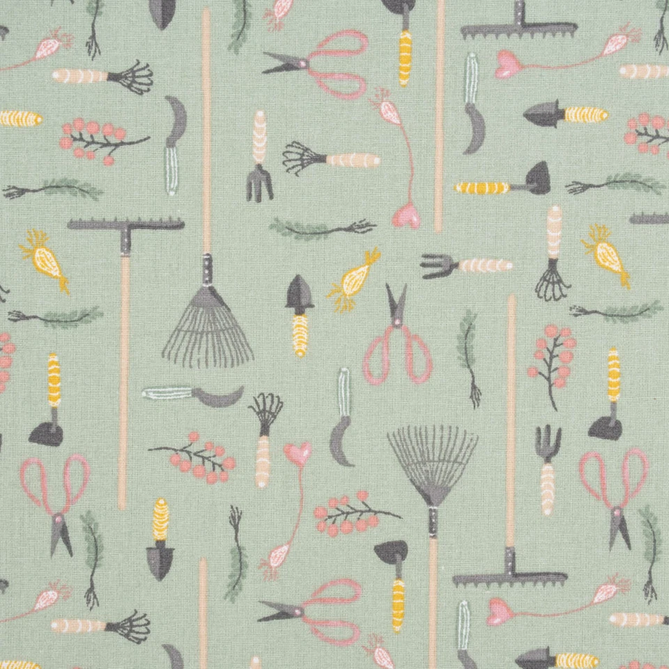 Baumwollstoff Potager Gartenwerkzeuge grün 1,40m Breite - Bild 2 von 4