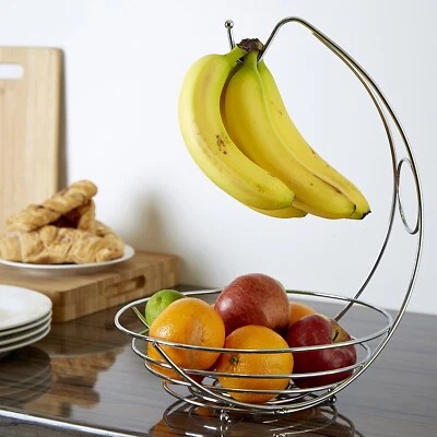 CRYSTALS Large Fruit Bowl Holder with Banana Hanger Hook Tree Fruit Bowl Basket Stand
