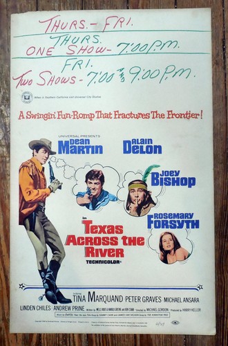 VINTAGE WINDOW CARD MOVIE POSTER TEXAS ACROSS THE RIVER DEAN MARTIN JOEY BISHOP