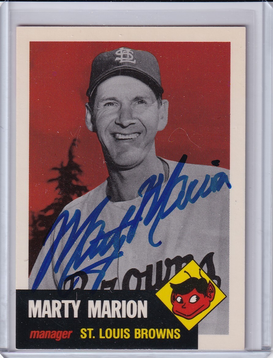 1991 TOPPS #302 MARTY MARION 1953 STYLE HAND SIGNED AUTOGRAPH BROWNS ...