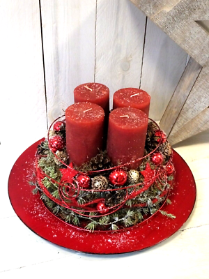 Adventskranz, Adventsgesteck, Teller rot, Weihnachten, rot