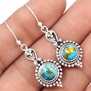 Copper-Blue-Turquoise-925-Sterling-Silver-Earrings-Jewelry-AE34102-64I