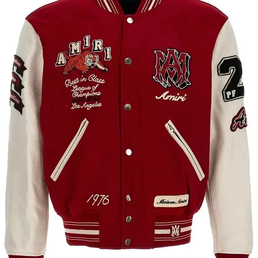 Amiri Varsity Jacket Red & White Leather Sleeve Tiger Patch Logo Size - Image 3 of 4