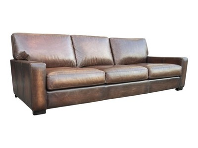Vintage Brown Leather Sofa Deep Seat Two Tone Patina Modern Couch