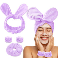 Face Wash Headband and Wristband Set Fashion Spa Headband, Coral Velvet Face Was