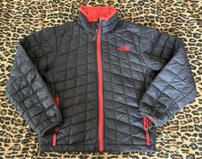 Boys The North Face Thermoball Size Small 7-8 Zip Up Puffer Gray Red Jacket