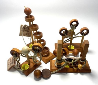 Stumps Lumberjack Wood Brain Teaser Puzzles Lot of 4 ~ Vintage 1990 s