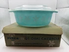 Vintage Pyrex Mint Turquoise Blue 1 1/2 Qt #043 Snowflake Casserole Dish w/ Lid