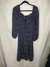 Nastygal Dress Womens Size 4 Navy Blue Yellow Polka Dot Sleeve Mini Tie Front