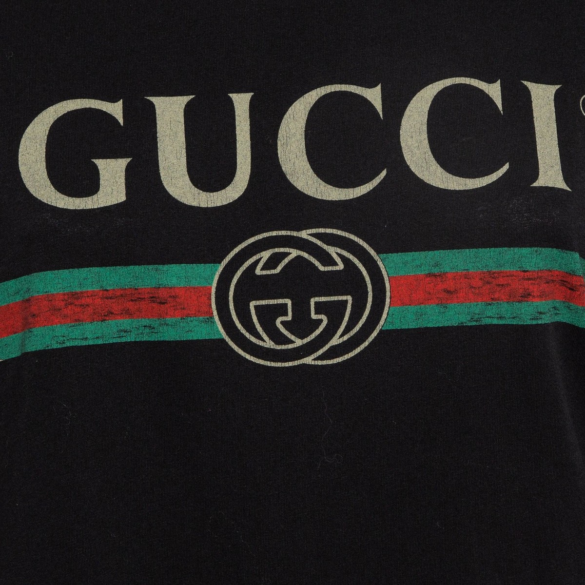 Gucci Black Logo Print Distressed Cotton T-Shirt M | eBay
