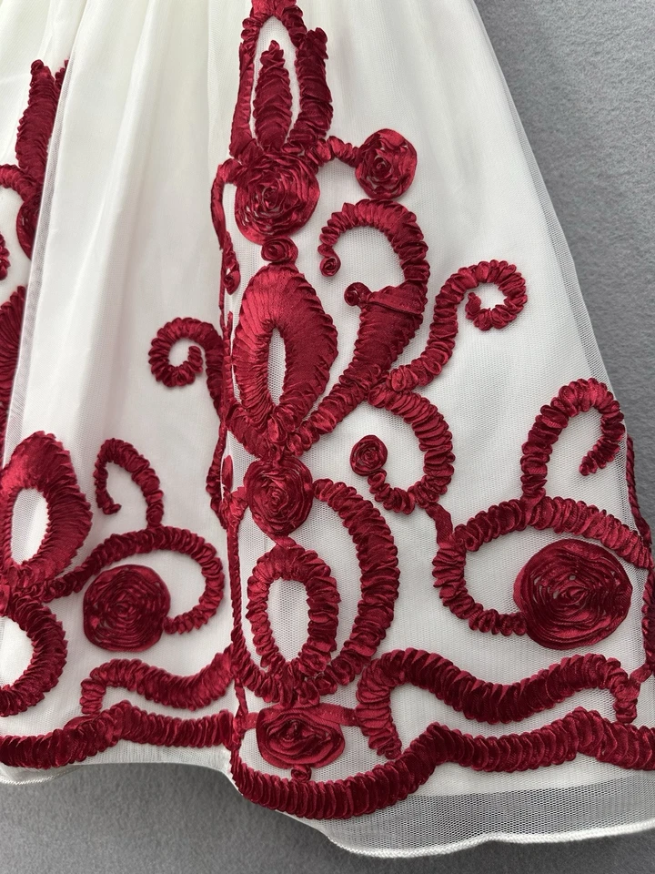 Vestido formal de princesa americana para niñas talla 6X/7 perla y granate terciopelo vestido de fiesta Foto 4 de 4