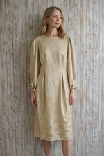 Ann Taylor Dress 6 Women's 100% Silk Floral Cream Long Sleeve