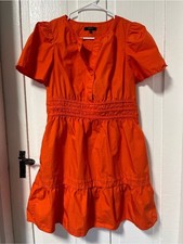 Quince 100% Organic Cotton Tiered Mini Dress Orange Vermillion Red size S