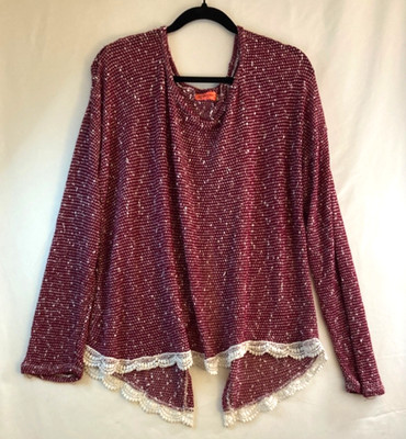 Spoiled Scoop Neck Knit Top in Red with White Trim Women s Size 1X