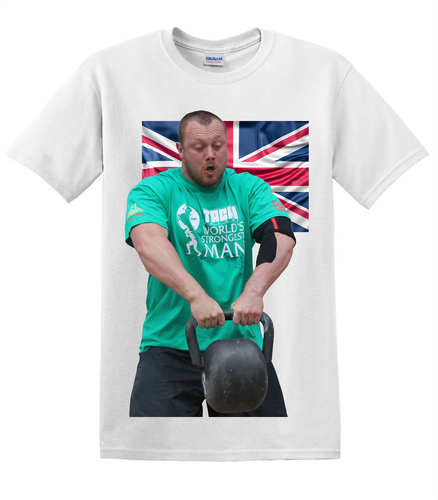 World's Strongest Man Adam Bishop Kettlebell Toss White T-Shirt (XL) CLEARANCE - Picture 1 of 2