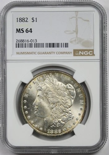 1882 $1 NGC MS 64 Morgan Silver Dollar (Edge Toning)