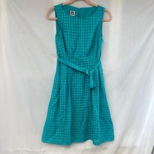 Anne Klein Size 9 / 10 Elegant Midi Fit Flared Dress Teal Blue Sleeveless Lined