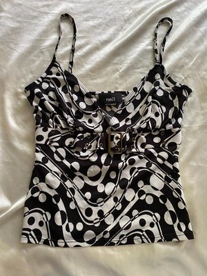 Vintage y2k Rue21 Black White Yin Yang Mod Swirl Buckle Tank Fairy XS/S