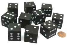 Set of 10 D6 Large 25mm Foam Dice - Black with White Spots