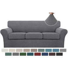 Machine Washable Grey Sofa Covers with Individual Cushion Slipcovers - 4 Piece