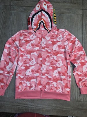 BAPE Pink Camouflage Shark Face Zip Up Hoodie Jacket L Size