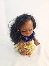 Hawaiian Hula Girl Doll Vintage Vinyl Plastic Grass Skirt TIKI Hong Kong VINTAGE
